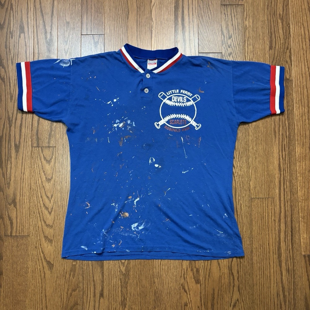 Vintage 90s Baseball Jersey Paint Splatter NYC Blue Men's 2XL Rare True VTG